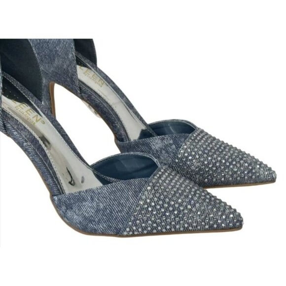 KAYLEEN / Net-26 / Blue Deni /  Rhinestone / Pointed-Toe Pumps / With High Stile - Picture 3 of 8
